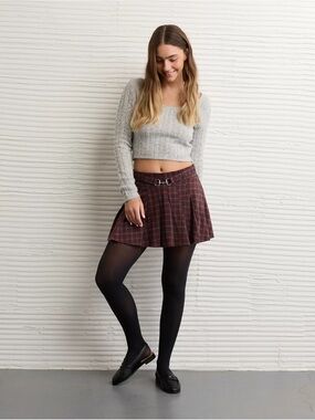 American Eagle Burgundy Plaid Knit Skirt